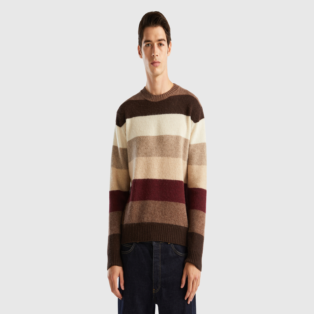 Striped sweater in pure Shetland wool