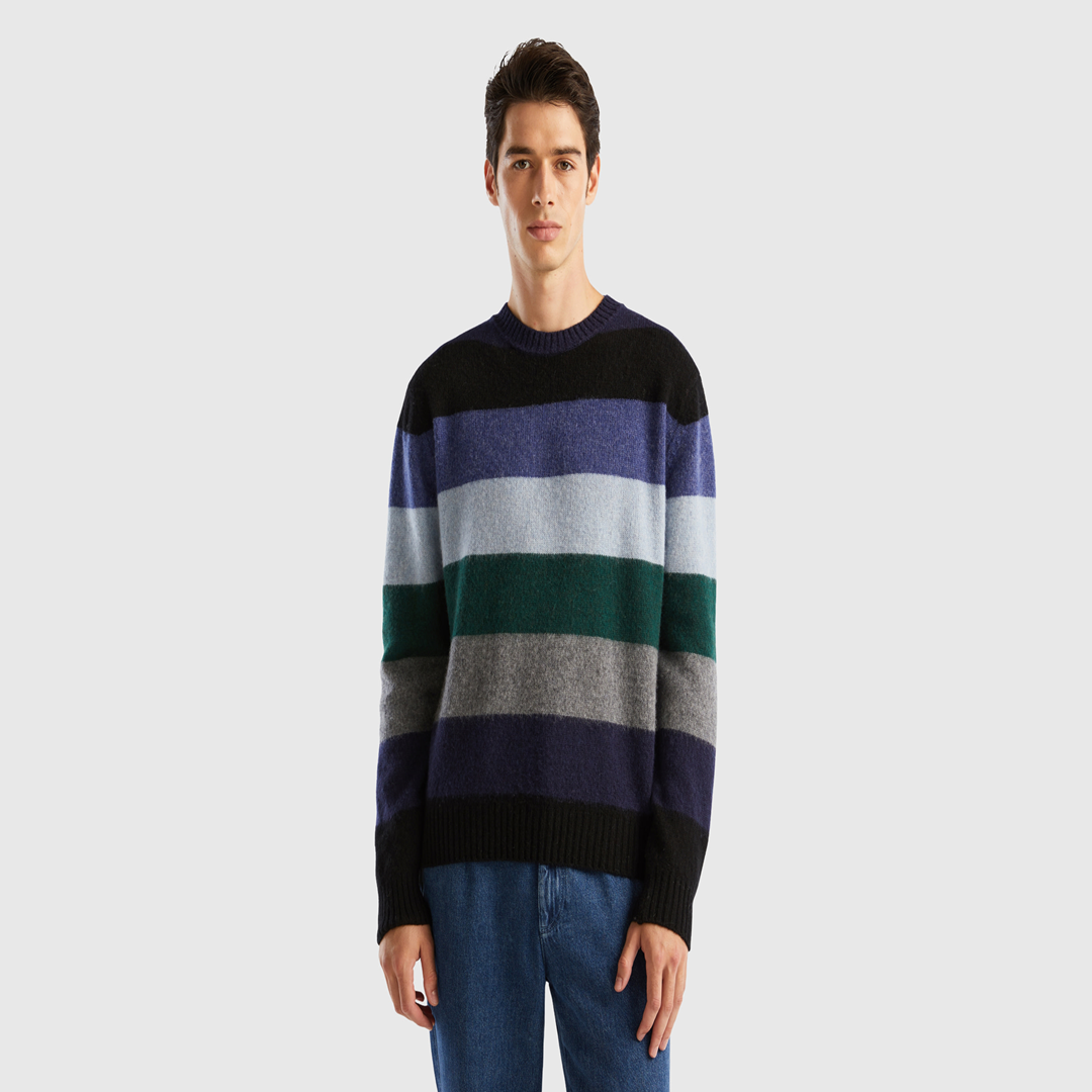 Striped sweater in pure Shetland wool