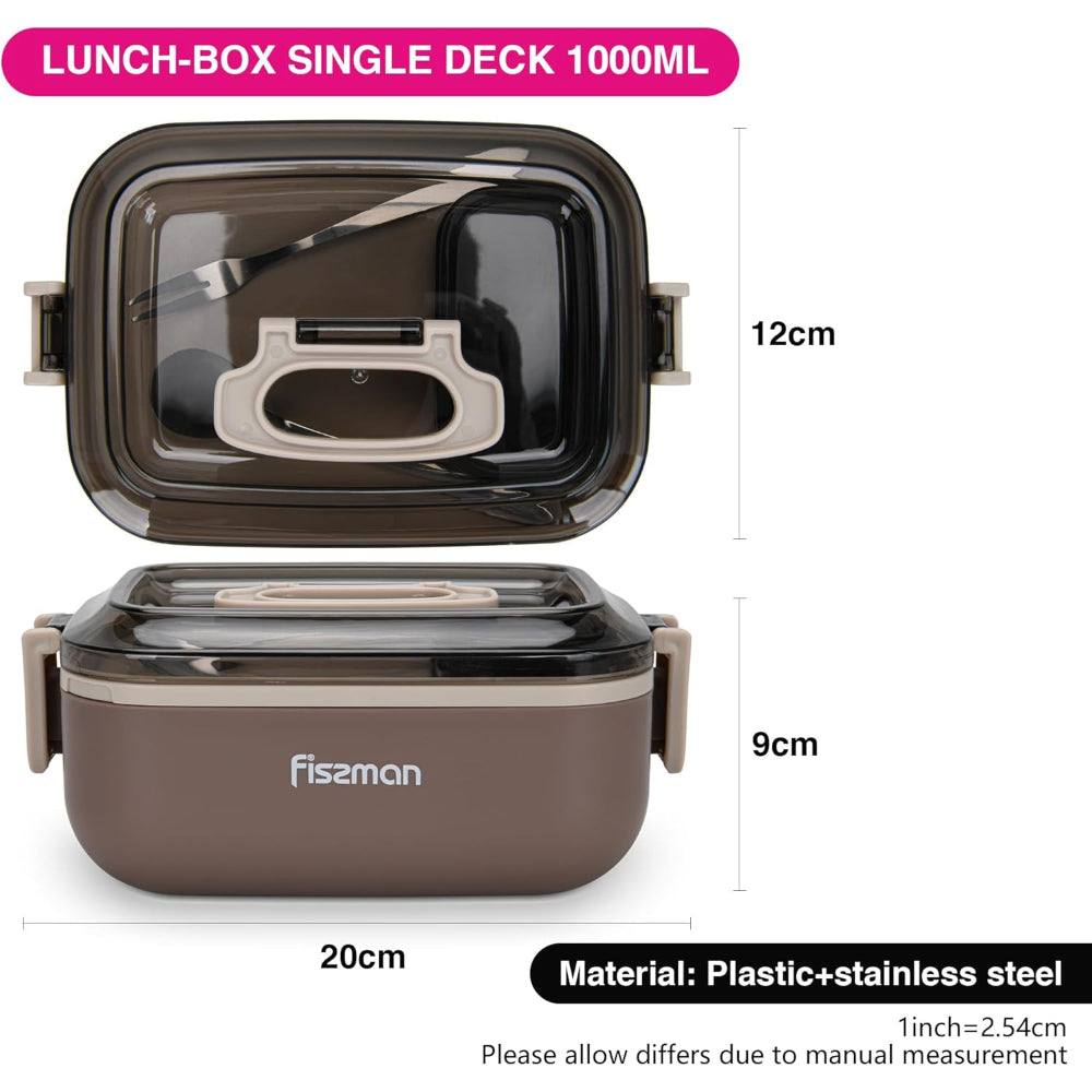 Fissman Single Deck Lunch Box 1000mL with Sauce Cup, Spoon and Fork Compartment