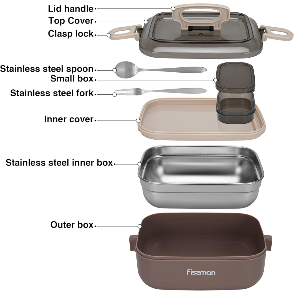 Fissman Single Deck Lunch Box 1000mL with Sauce Cup, Spoon and Fork Compartment