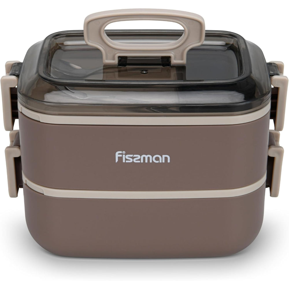 Fissman Double Deck Lunch Box 1800mL with Sauce Cup, Spoon and Fork Compartment