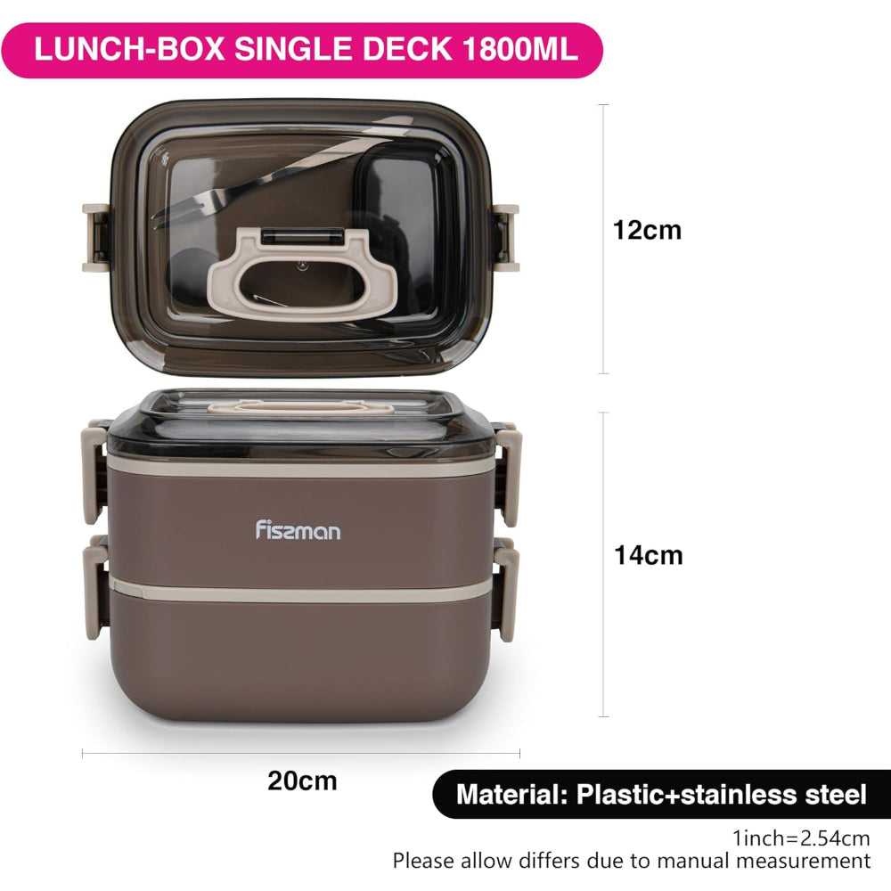 Fissman Double Deck Lunch Box 1800mL with Sauce Cup, Spoon and Fork Compartment