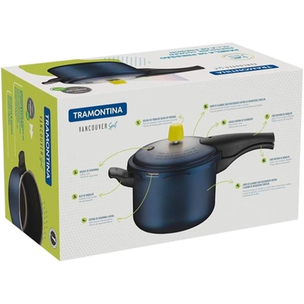 Tramontina Brazil  Vancouver Spot 20cm 4.5L Blue Aluminum Pressure Cooker with Interior and Exterior Starflon Max PFOA Free Nonstick Coating