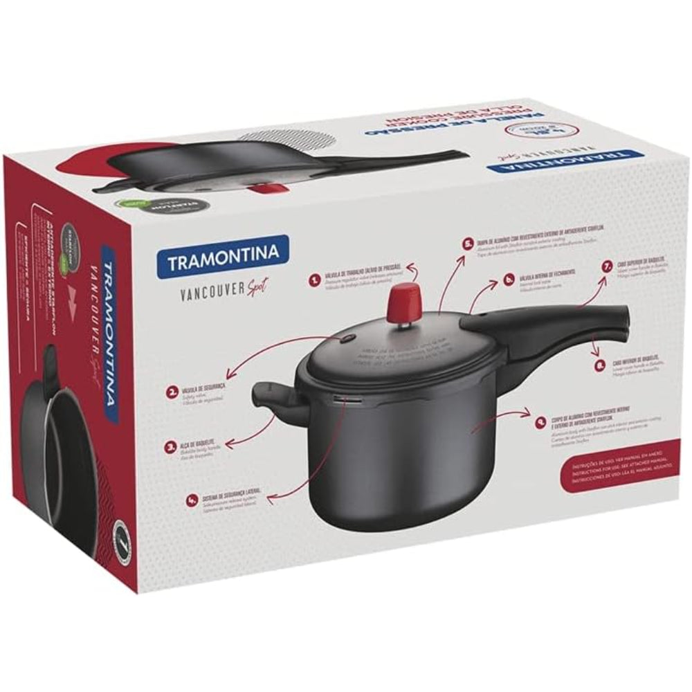 Tramontina Brazil  Vancouver Spot 20cm 4.5L Blue Aluminum Pressure Cooker with Interior and Exterior Starflon Max PFOA Free Nonstick Coating