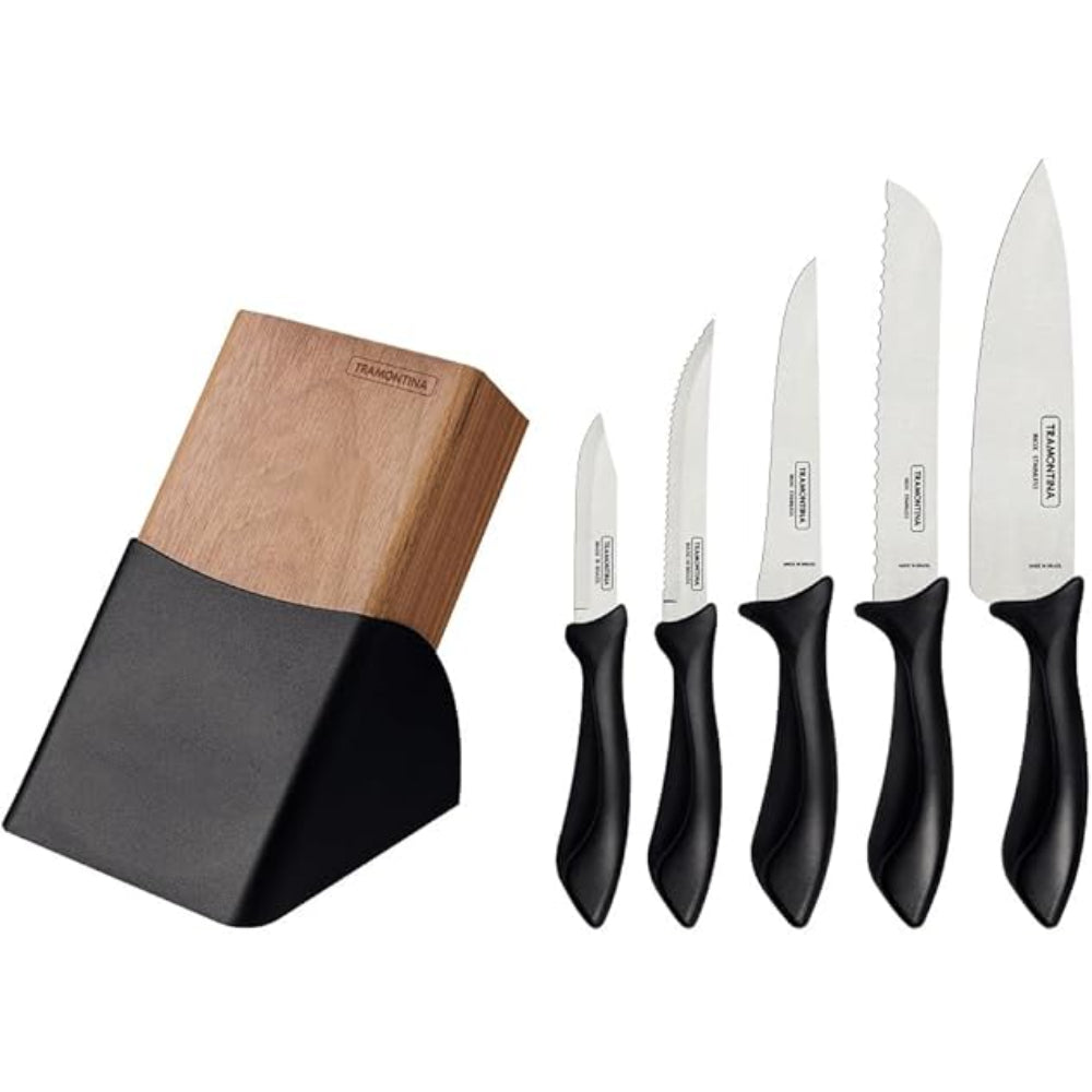 Tramontina Brazil  Affilata 6 Pieces Knife Set with Stainless Steel Blade and Black Polypropylene Handle