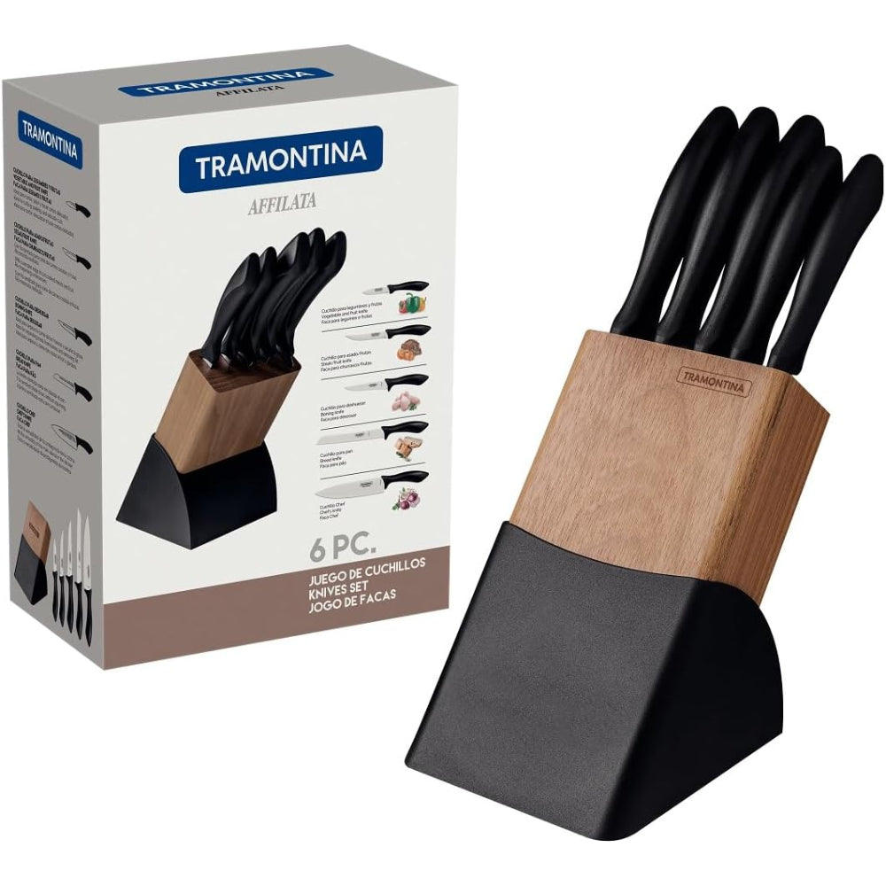 Tramontina Brazil  Affilata 6 Pieces Knife Set with Stainless Steel Blade and Black Polypropylene Handle