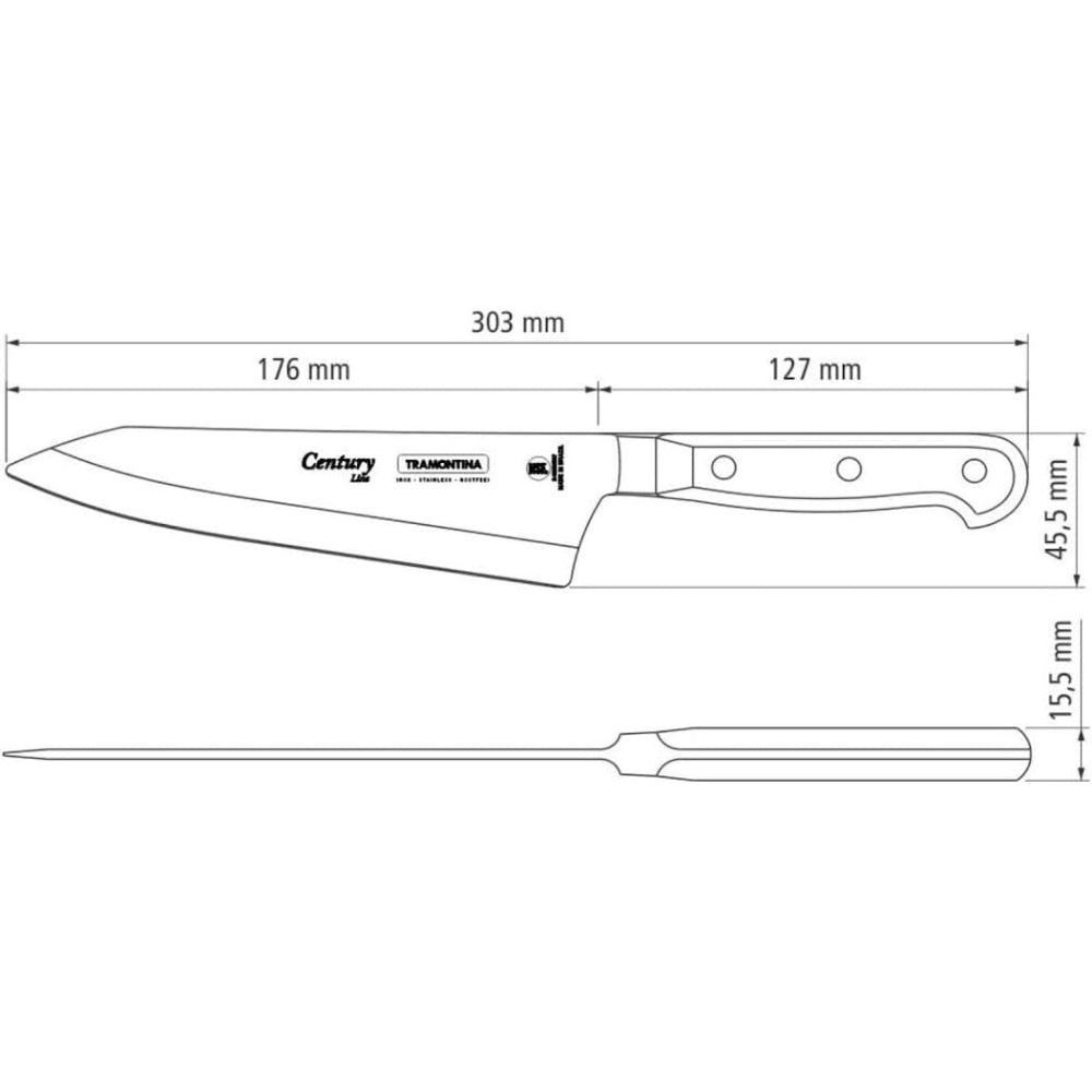 Tramontina Brazil  Century 7 Inches Cook Knife with Stainless Steel Blade and Black Polycarbonate Handle