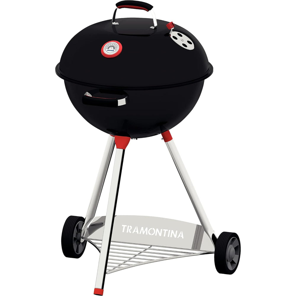 Tramontina Brazil  TCP-560L Charcoal Grill with Enameled Steel Lid with Thermometer, Stainless Steel Grate, Utensils and Wheels