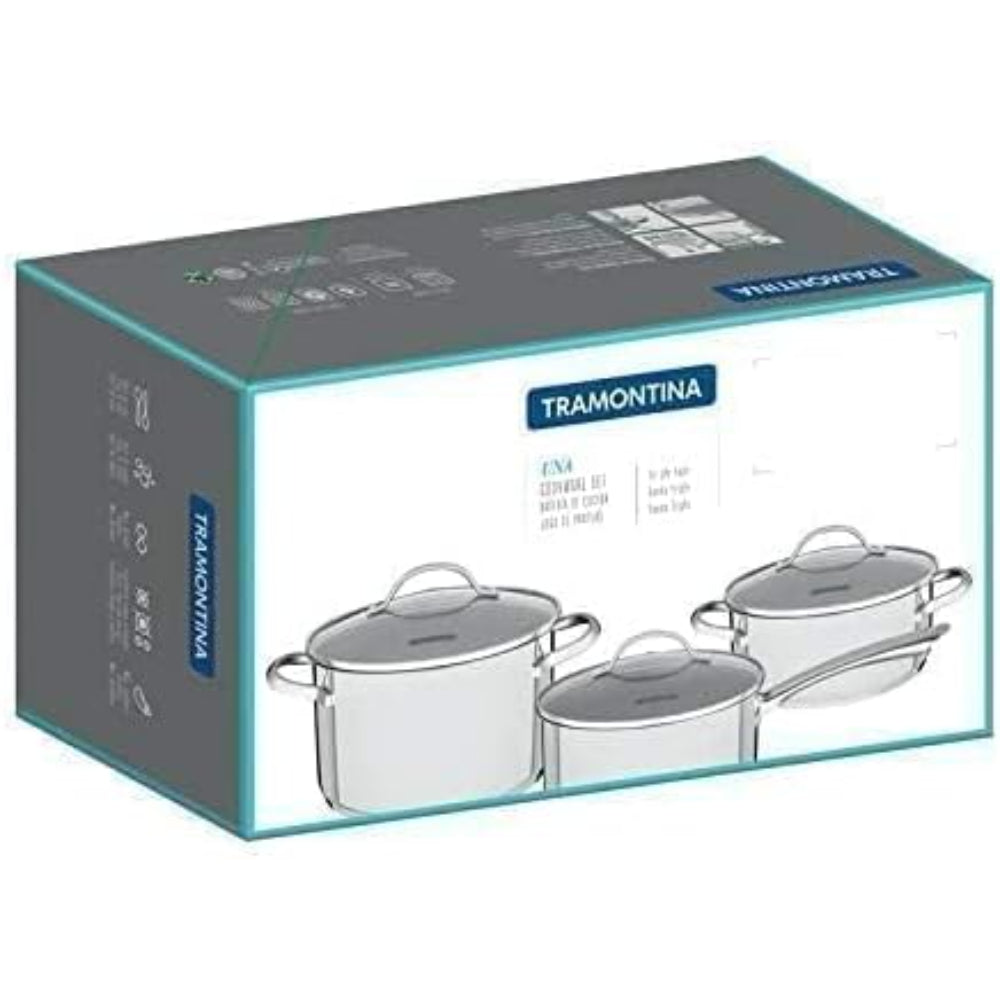 Tramontina Brazil  Una 6 Pieces Stainless Steel Cookware Set with Tri-ply Bottom