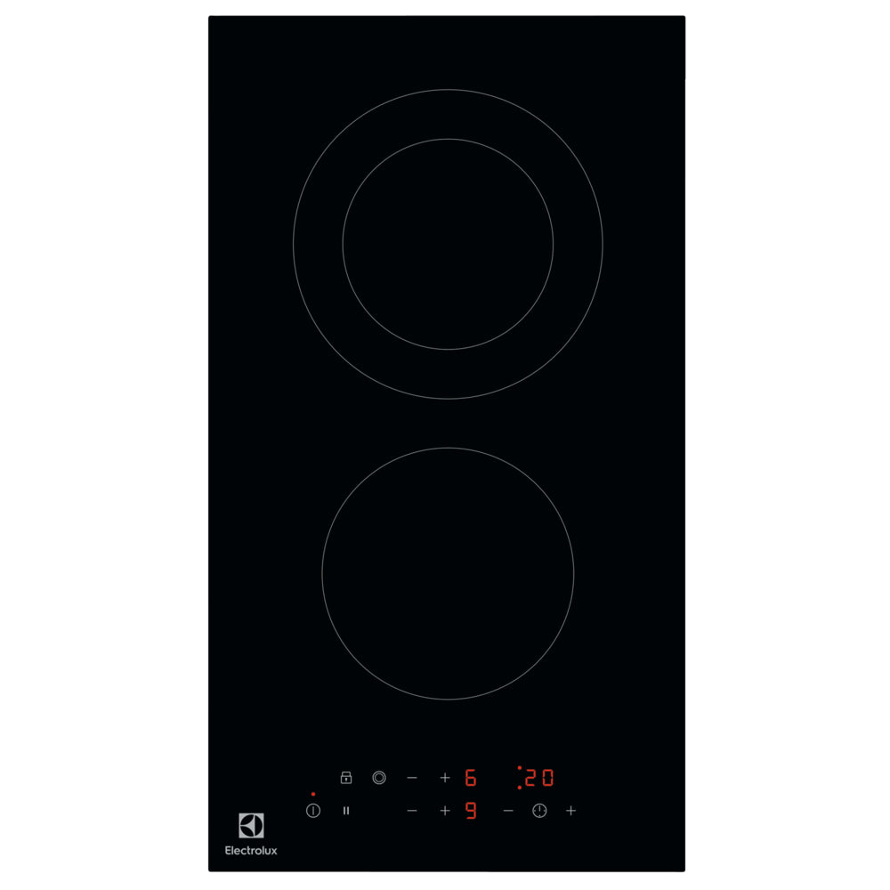 Electrolux 30cm Built In Ceramic Hob with 2 Cooking Zones and Touch Controls, Black