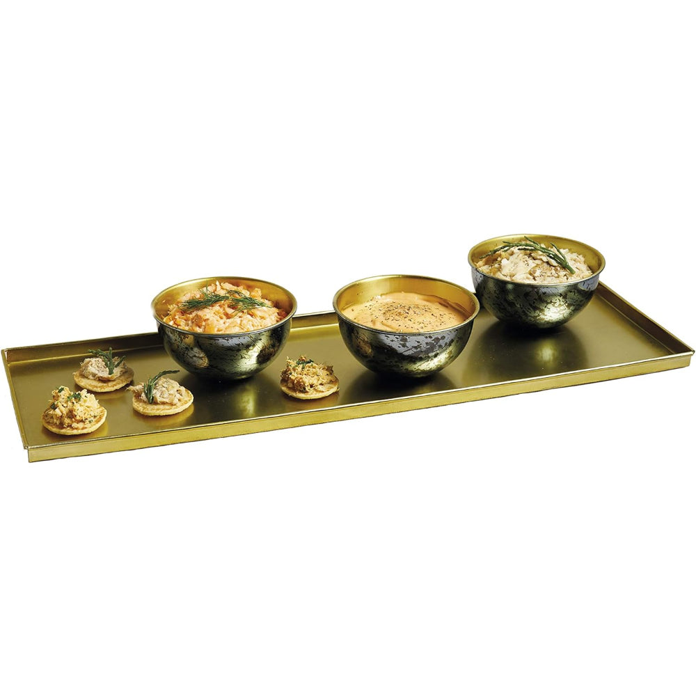 Art Serving Platter With 3 Bowls Brass