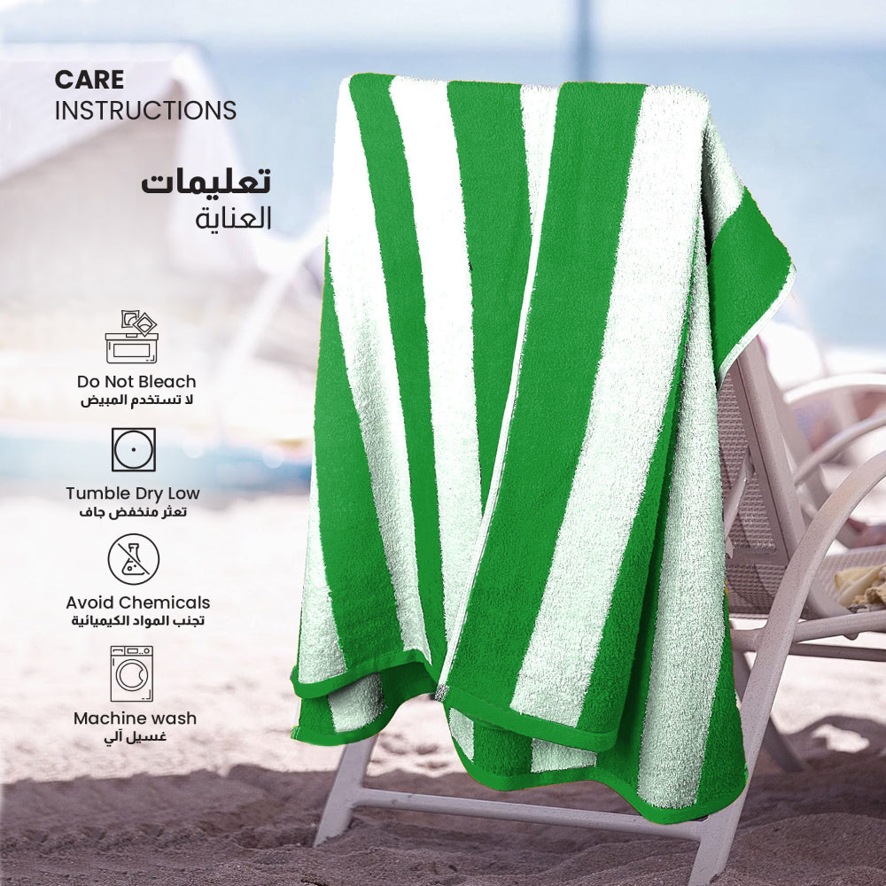 Cotton Home Striped Pool Towel 100% Cotton Green