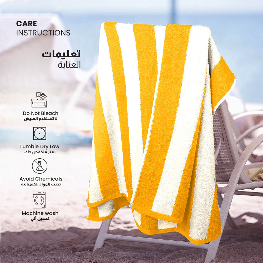 Cotton Home Striped Pool Towel 100% Cotton Yellow