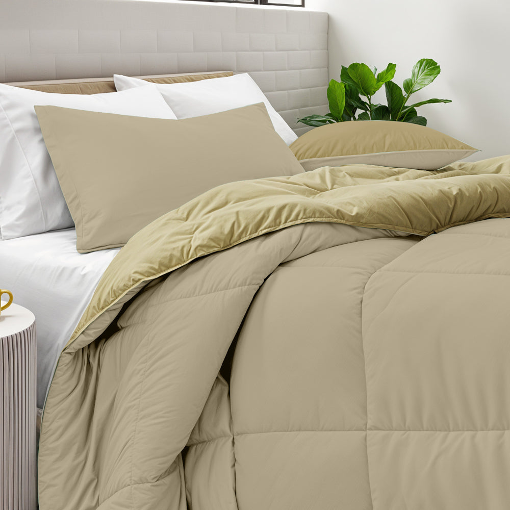 Cotton Home Adult 3-piece Set Reversible Comforter Beige