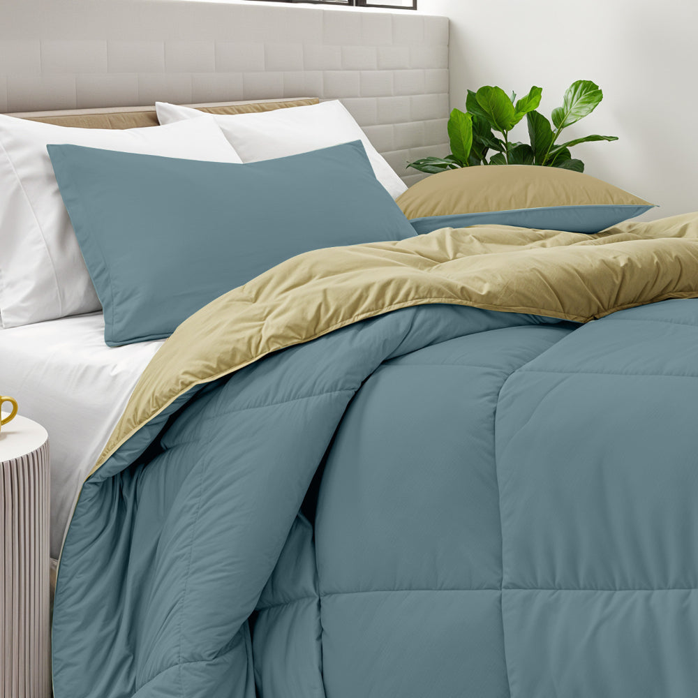 Cotton Home Adult 3-piece Set Reversible Comforter Metallic Blue