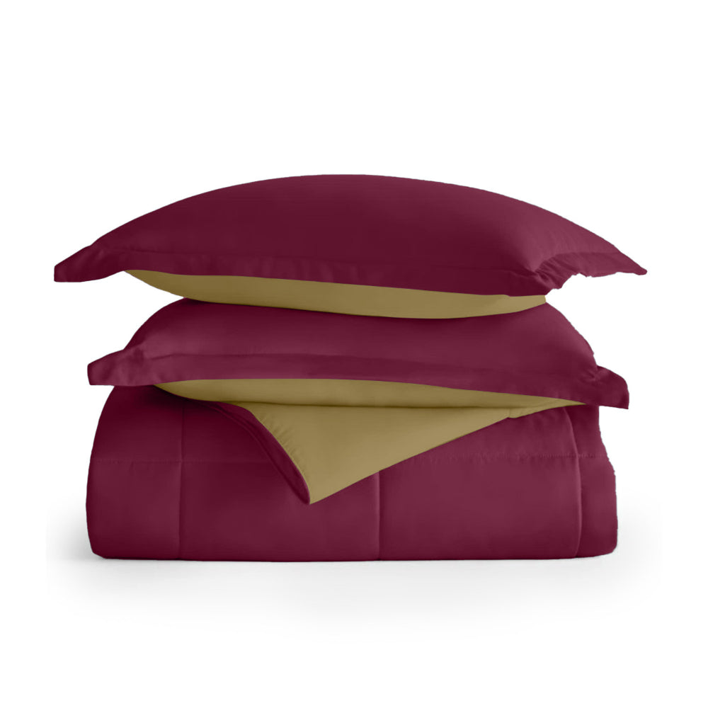 Cotton Home Adult 3-piece Set Reversible Comforter Dark Bordo