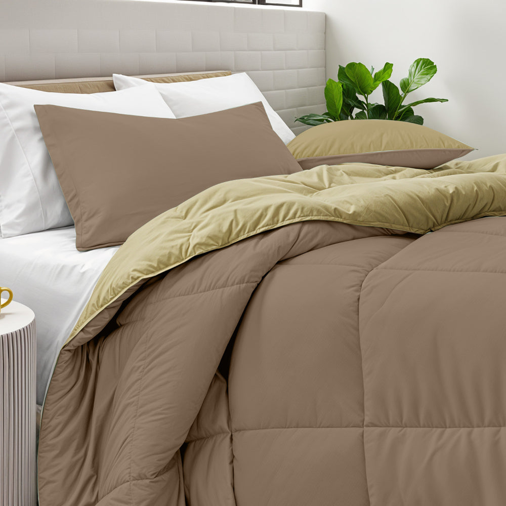 Cotton Home Adult 3-piece Set Reversible Comforter Golden