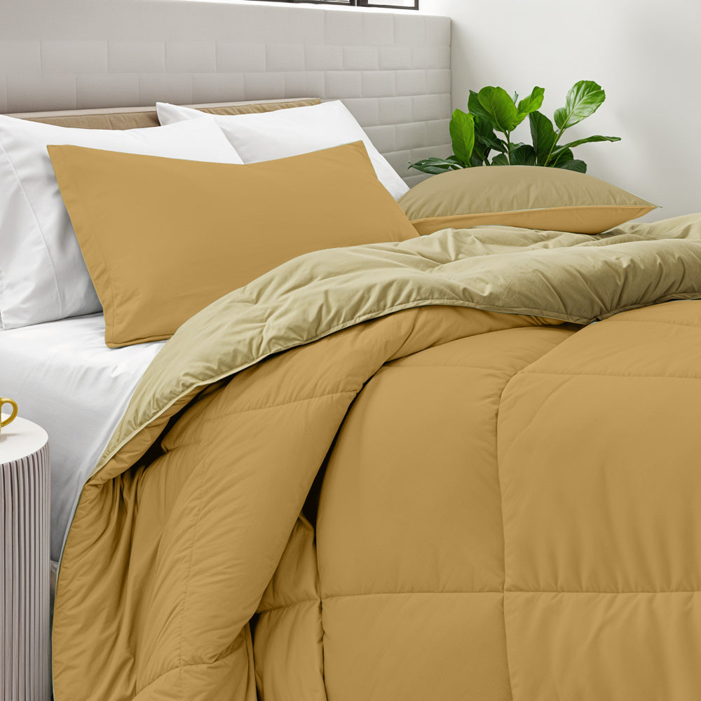 Cotton Home Adult 3-piece Set Reversible Comforter Gold