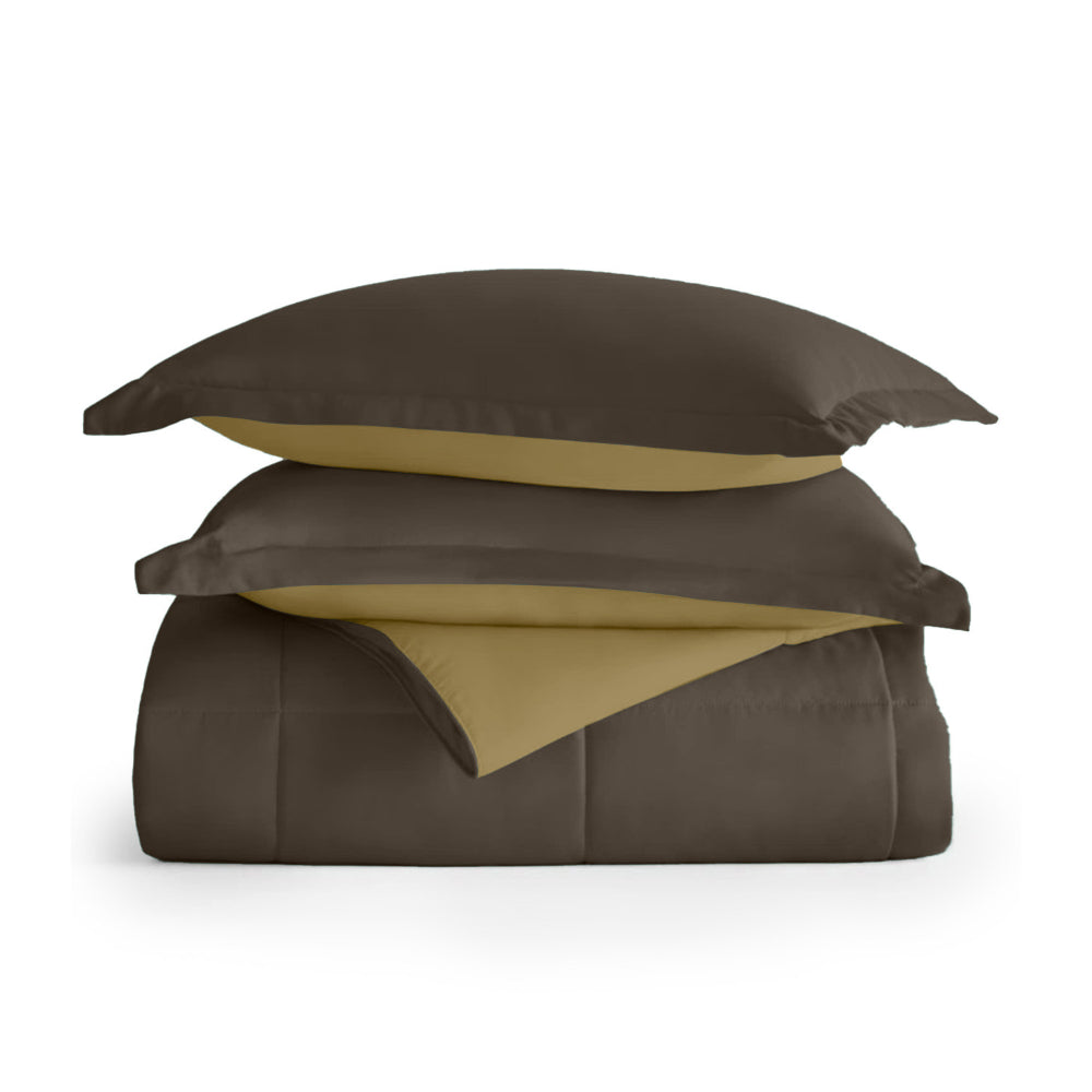 Cotton Home Adult 3-piece Set Reversible Comforter Chocolate Brown