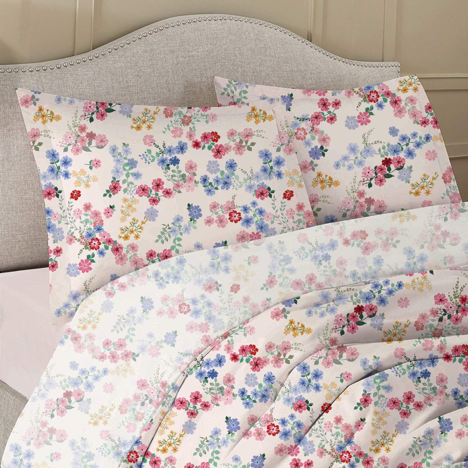 Cotton Home 100% Cotton 144TC 3-piece Printed Disty Comforter Set Floral Red