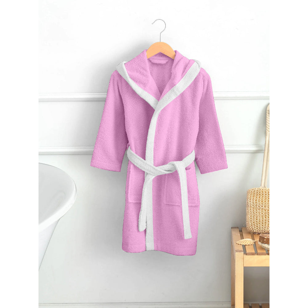 Cotton Home Kitty Embroidered Kids Bathrobe with Hood and Tie Up Belt Pink