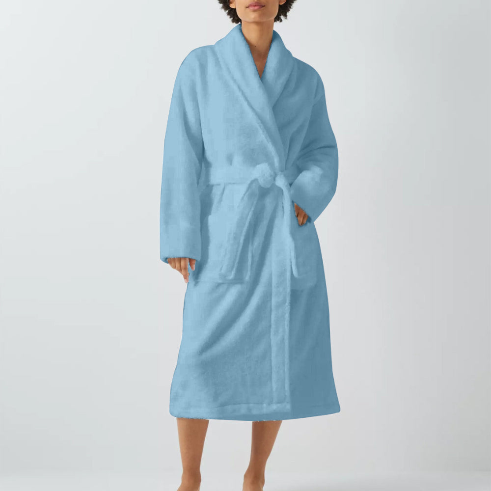 Cotton Home Bathrobe with Pockets Terry Sky Blue