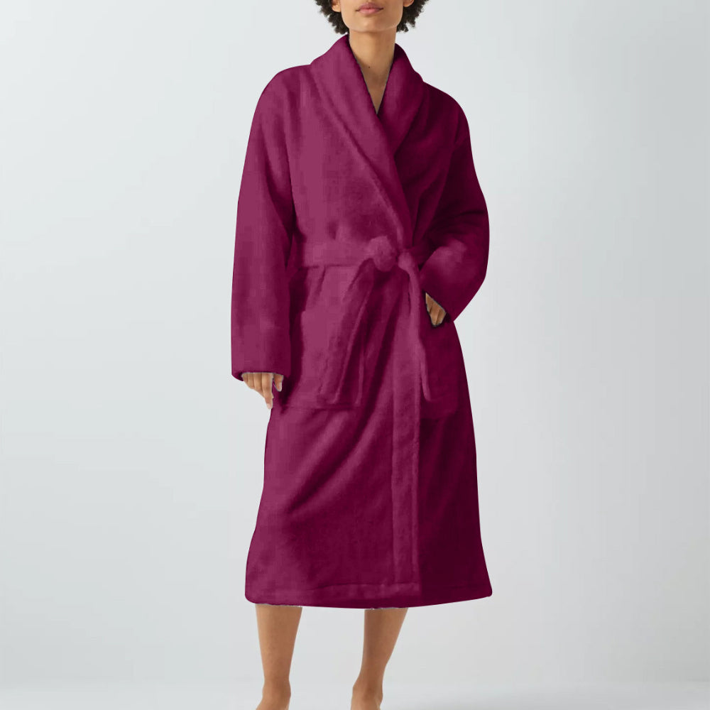 Cotton Home Bathrobe with Pockets Terry Burgundy