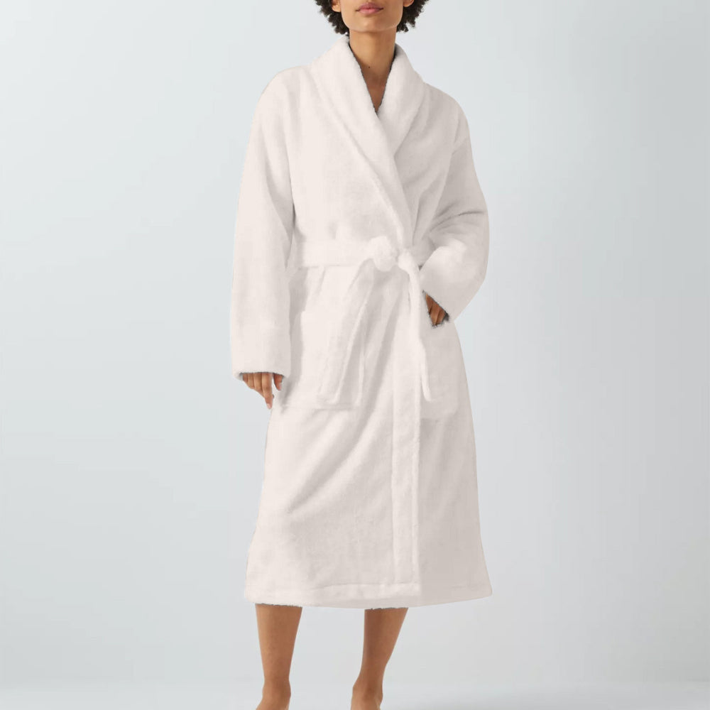 Cotton Home Bathrobe with Pockets Terry Ivory