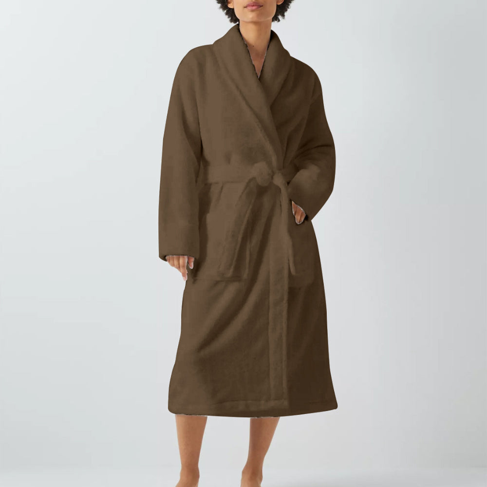 Cotton Home Bathrobe with Pockets Terry Wood Brown