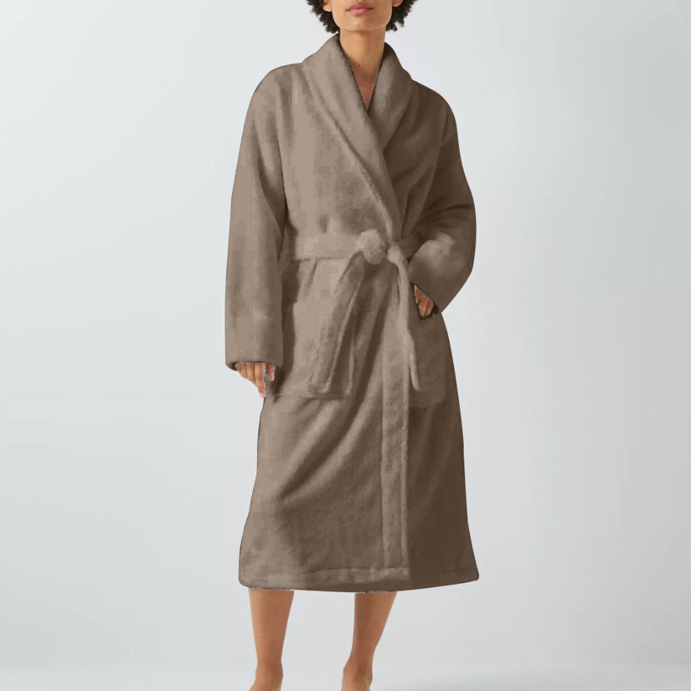 Cotton Home Bathrobe with Pockets Terry Taupe