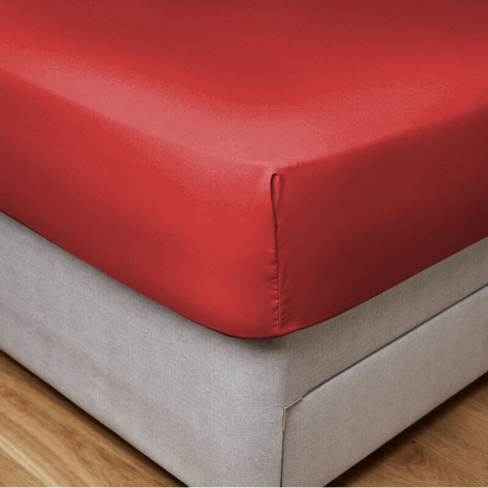 Cotton Home 100% Cotton Satin 300TC 3pc Fitted Sheet Red