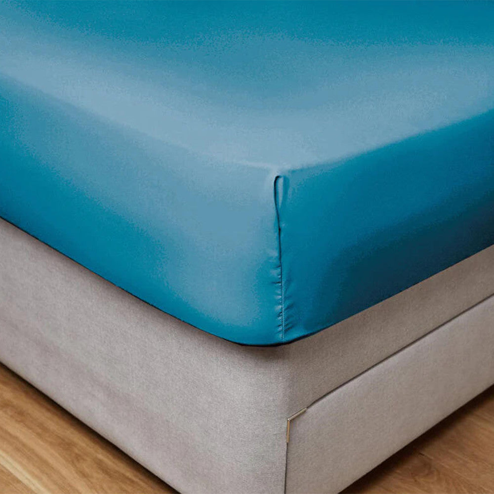 Cotton Home 100% Cotton Satin 300TC 3pc Fitted Sheet Turquoise