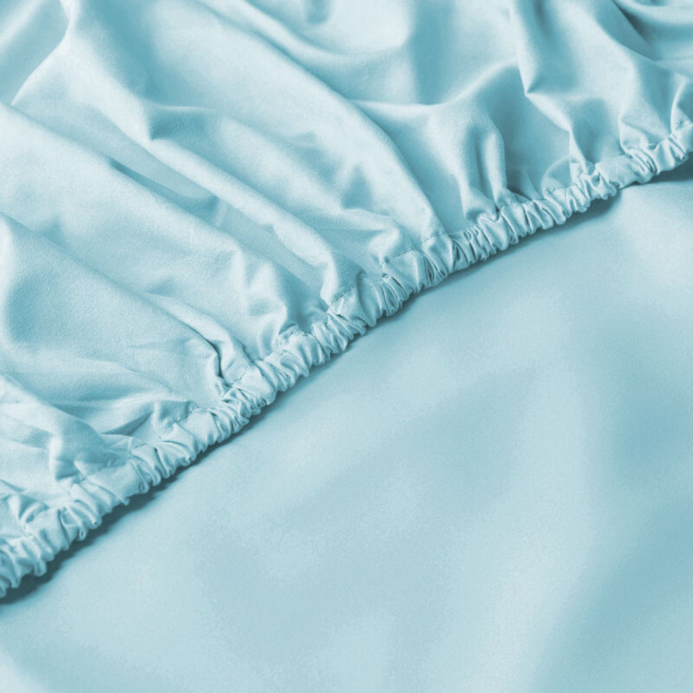 Cotton Home 100% Cotton Satin 300TC 3pc Fitted Sheet Sky Blue