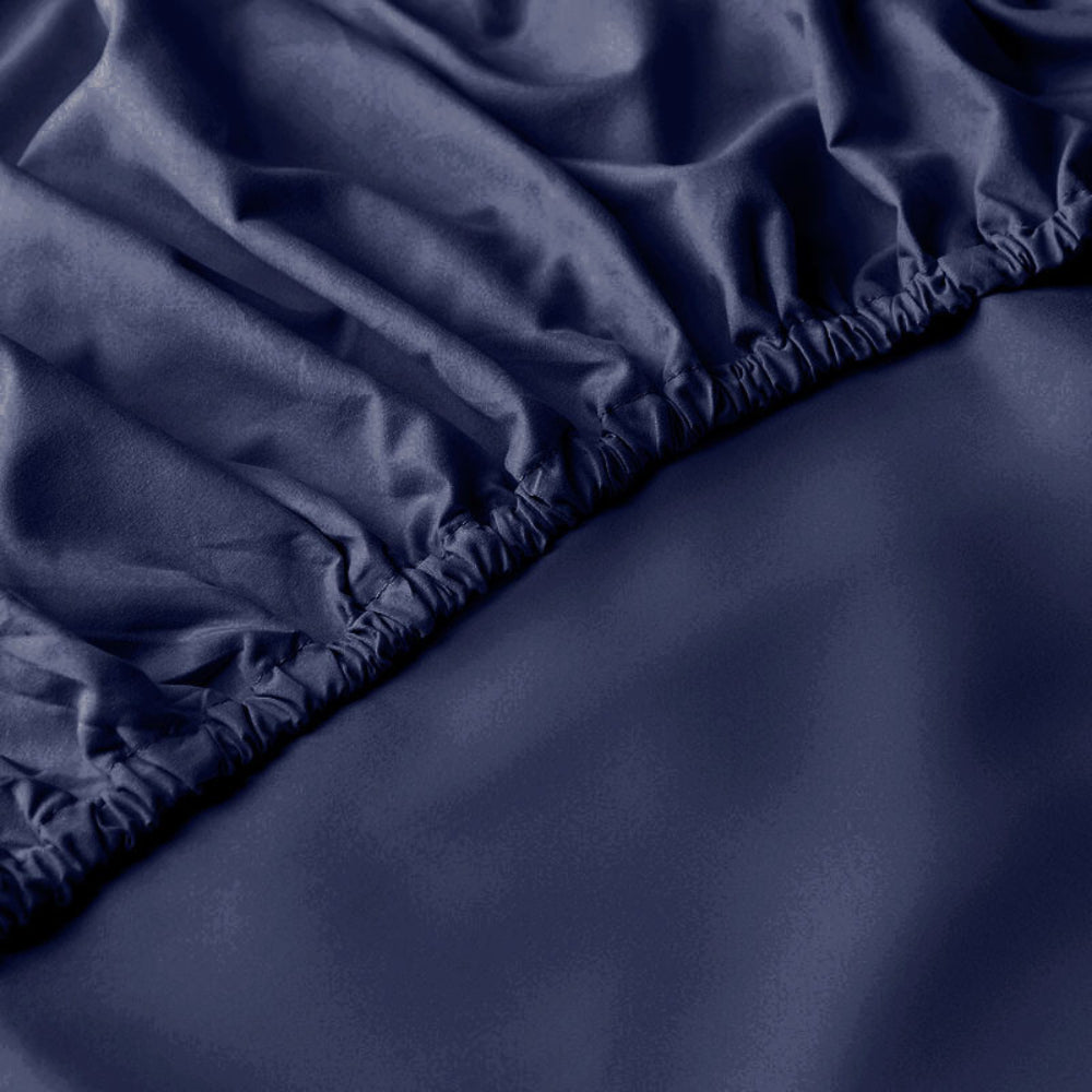 Cotton Home 100% Cotton Satin300TC 3pc Fitted Sheet Navy Blue