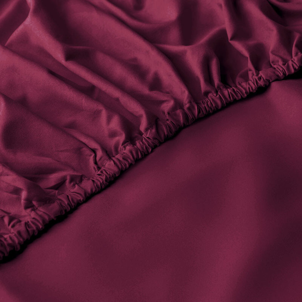 Cotton Home 100% Cotton Satin 300TC 3pc Fitted Sheet Burgundy