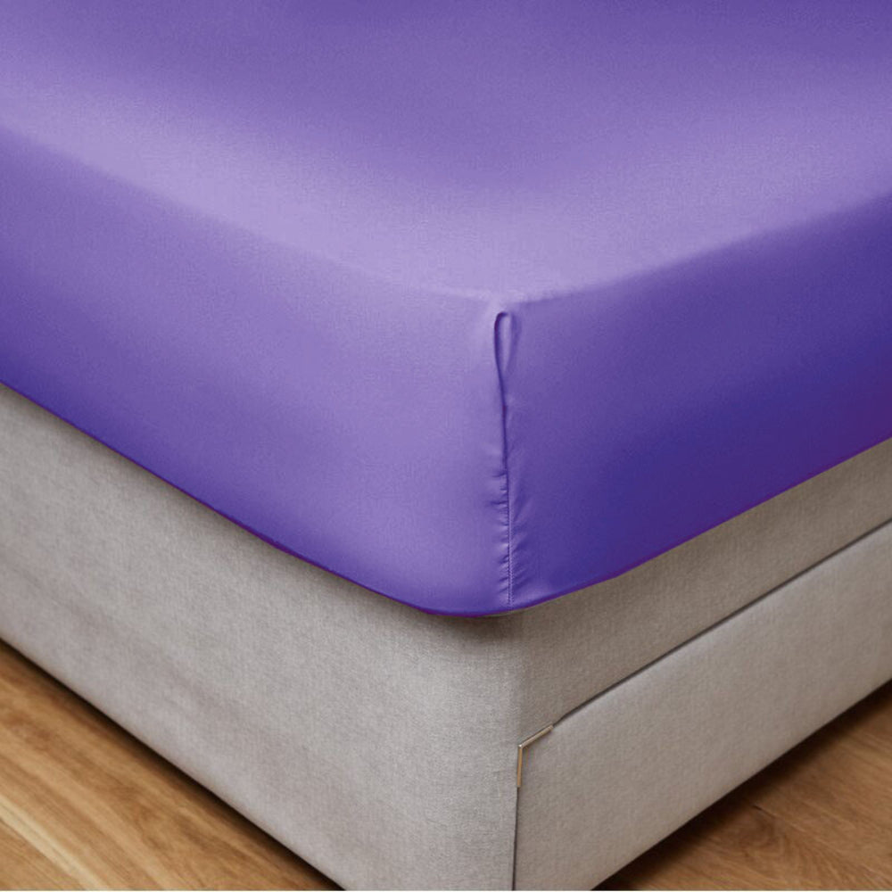 Cotton Home 100% Cotton Satin 300TC 3pc Fitted Sheet Purple