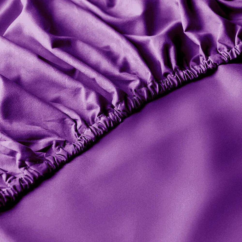 Cotton Home 100% Cotton Satin 300TC 3pc Fitted Sheet Dark Purple