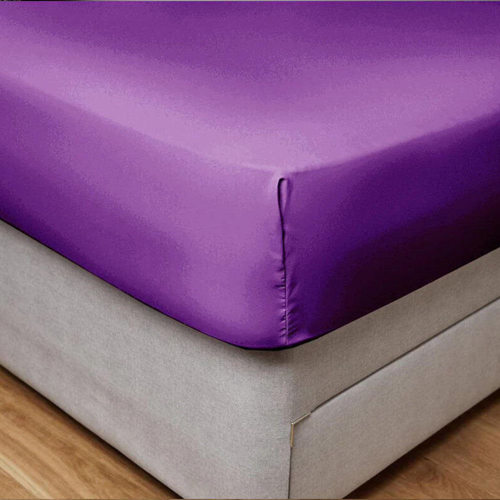 Cotton Home 100% Cotton Satin 300TC 3pc Fitted Sheet Dark Purple