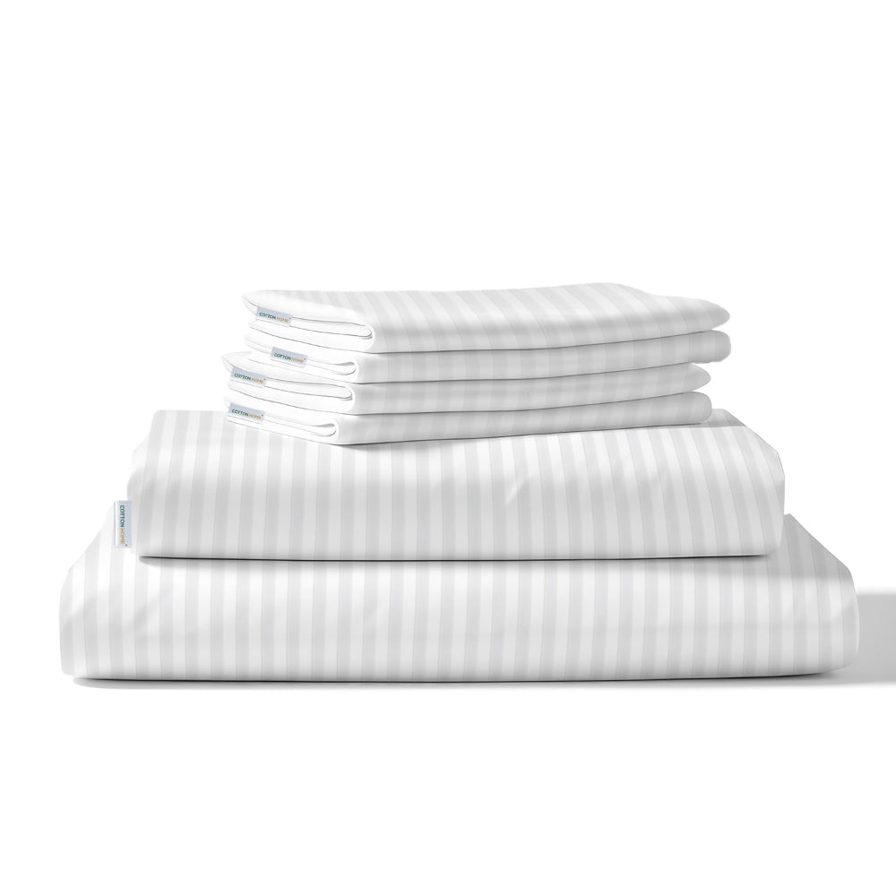 Cotton Home 6-piece Set Stripe Duvet Cover Stipe White