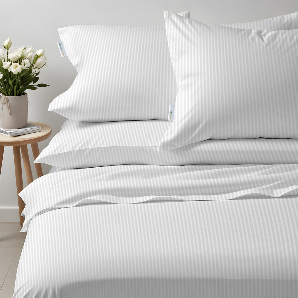 Cotton Home 6-piece Set Stripe Duvet Cover Stipe White