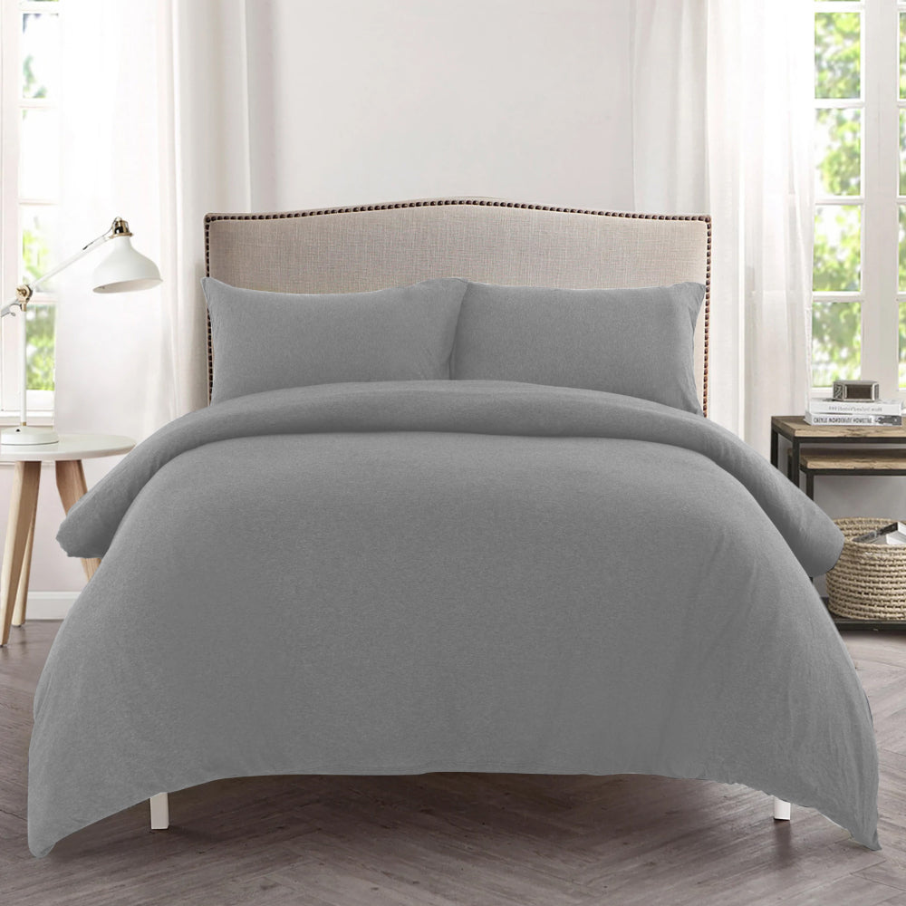 Cotton Home Jersey 3-piece Duvet Cover Set Grey