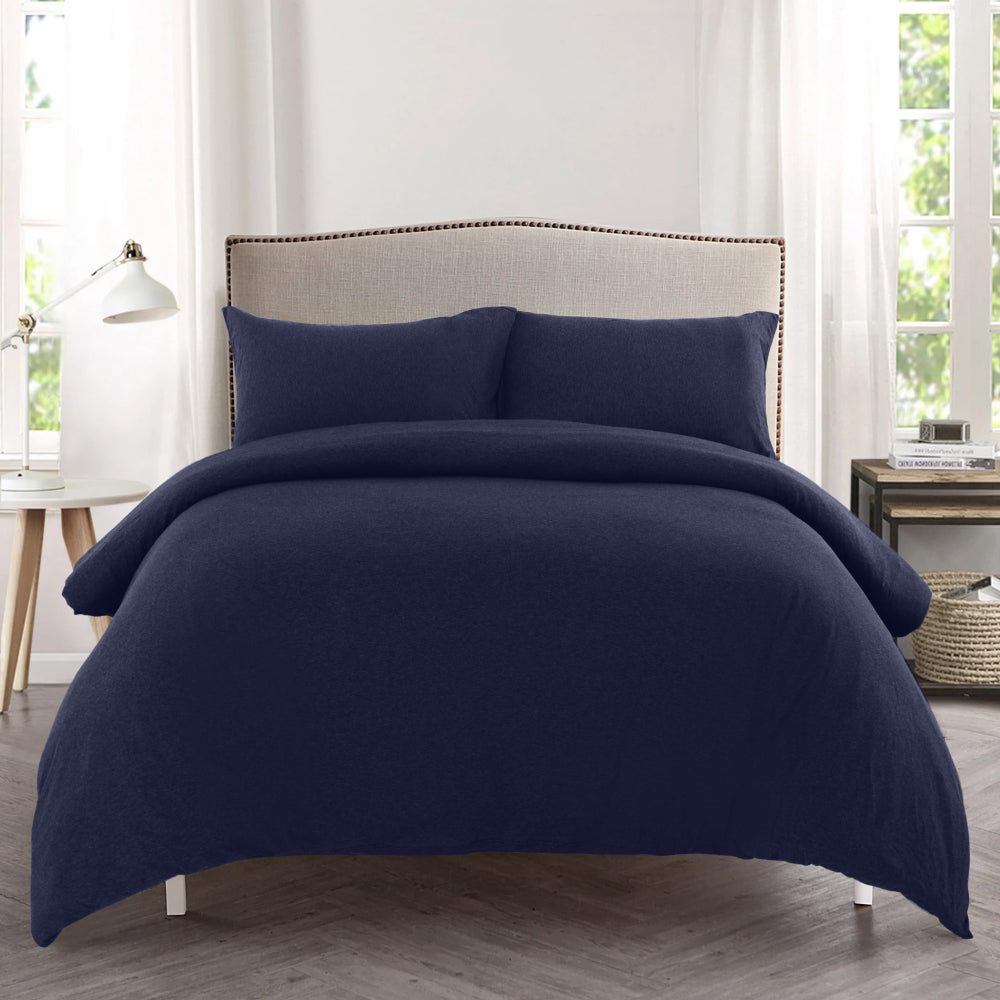 Cotton Home Jersey 3-piece Duvet Cover Set Navy Blue