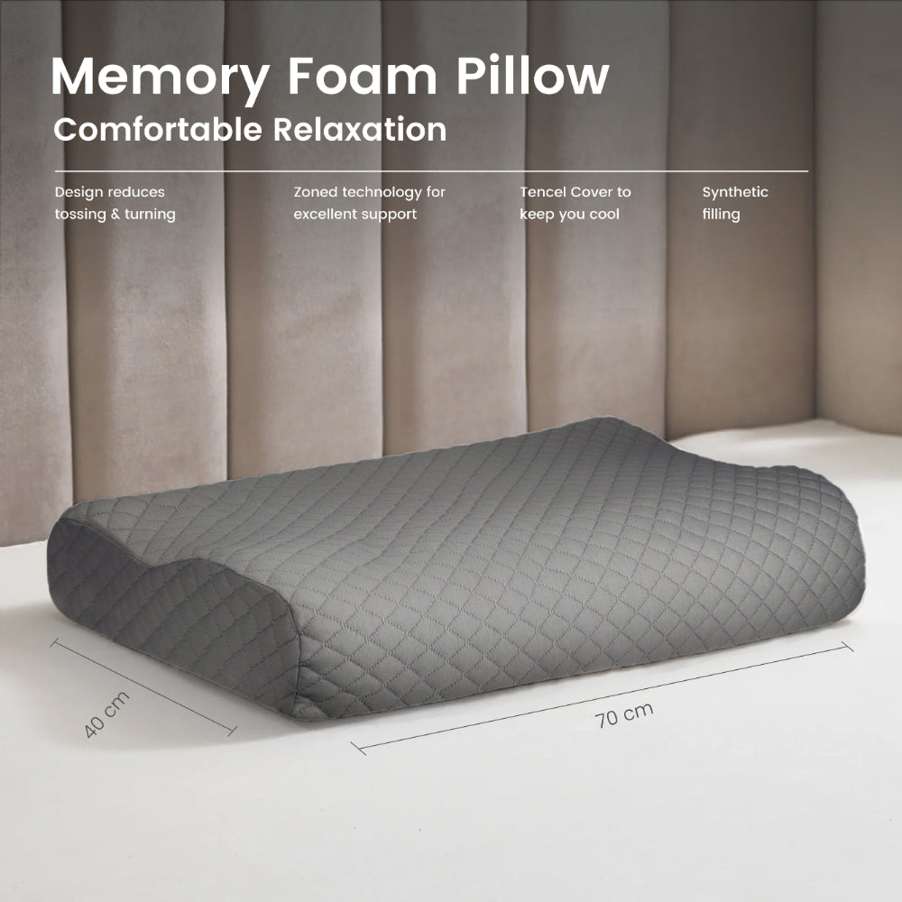 Cotton Home Smooth Memory Foam Pillow Anti-stress Fabric Grey