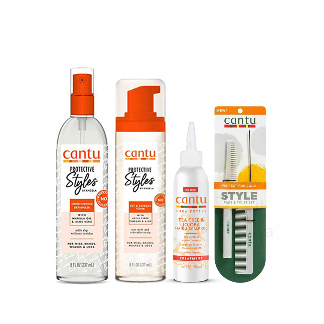 CANTU PROTECTIVE BUNDLE SET- STYLES SETTING FOAM 237 Ml+STYLES CONDITIONING DETANGLER 237 mL+TEA TREE & JOJOBA HAIR SCALP OIL 6OZ+Style Part and Twist Set 07948-36/3PK