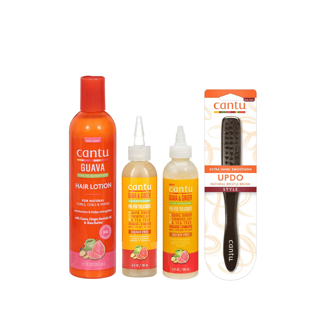 CANTU GUAVA & GINGER BUNDLE SET-DRY SCALP EXFOLIATOR W/ TURMERIC 180 Ml+CARROT OIL SPOT TREATMENT SERUM 113g+BAOBAB OIL DAILY HAIR LOTION 355 mL