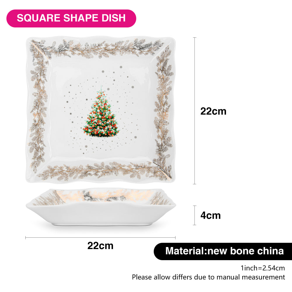 Fissman Square Shape Dish 22cm Christmas New Bone China