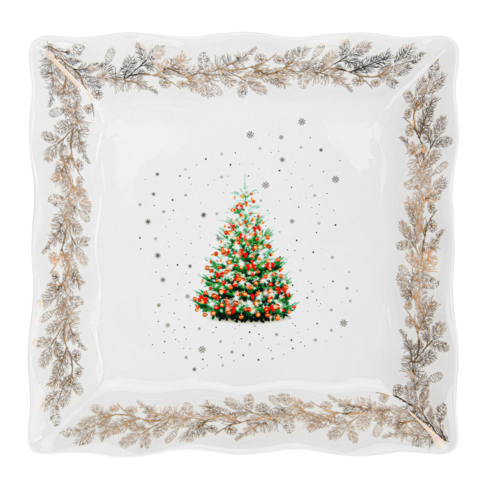 Fissman Square Shape Dish 22cm Christmas New Bone China