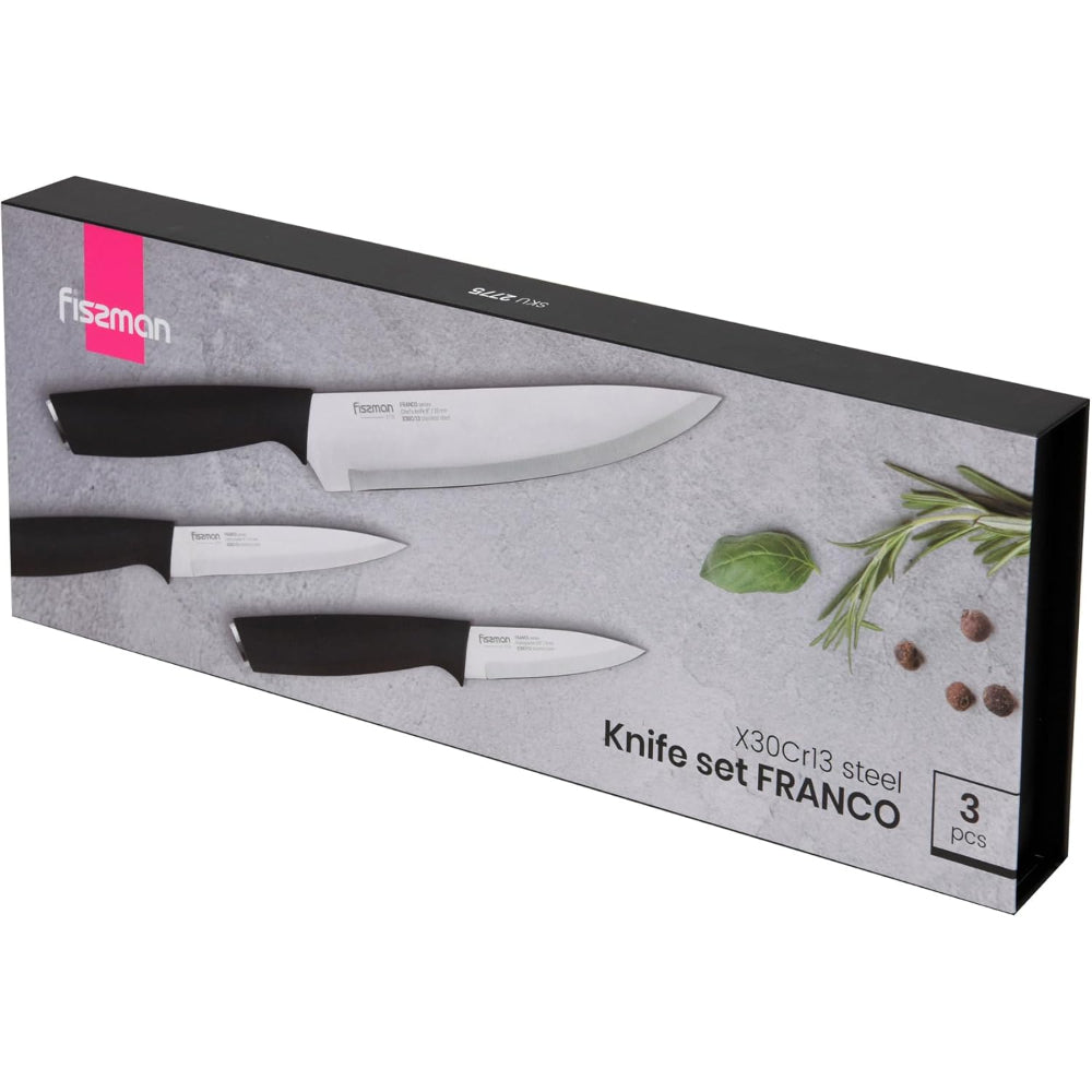 Fissman 3-Piece Knife Set, Stainless Steel Franco Series 8'' Chef Knife, 5'' Utility Knife, 3.5'' Paring Knife