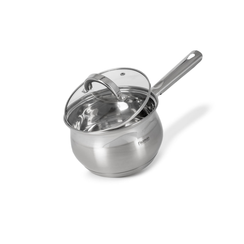 Fissman Saucepan with Glass Lid 16x10.5cm / 2.1L, Stainless Steel 18/10 INOX30 Sauce pan Felina Series