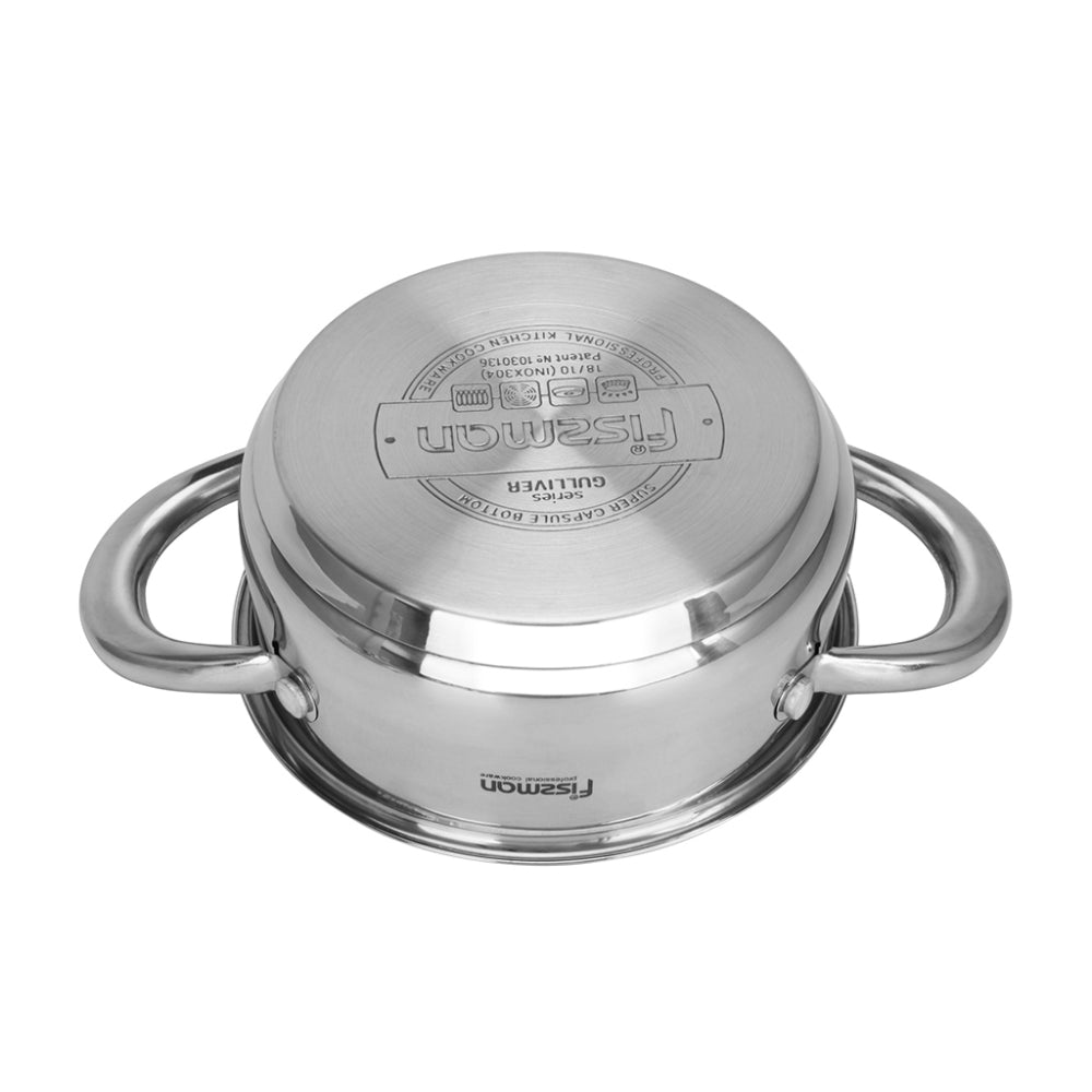 Fissman Cooking Pot 0.9L/14x6cm with Glass Lid Stainless Steel with Induction Bottom, Gulliver Series